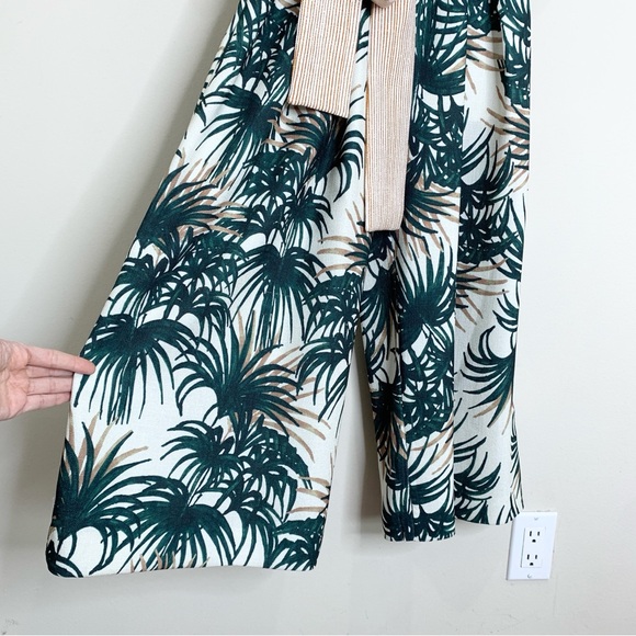 PatBO Palm Jumpsuit (Sz 2) Asymmetric Ruffle Wide Leg Crop Green & White - Picture 9 of 16